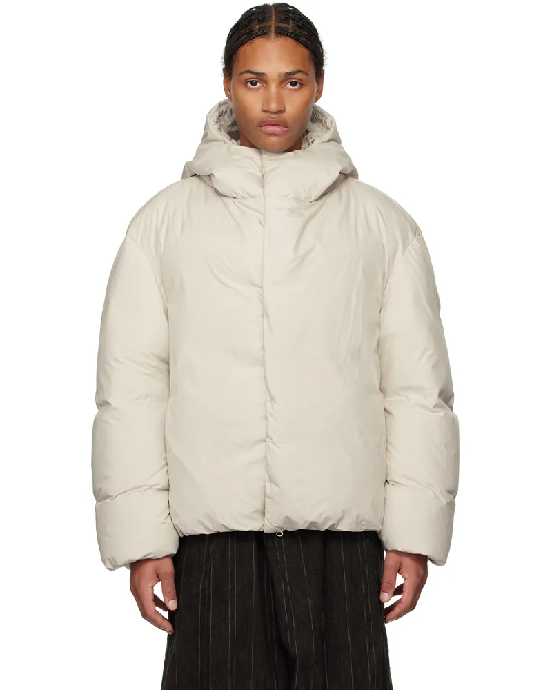 AMOMENTO Off-White Hooded Down Puffer Jacket Ecru