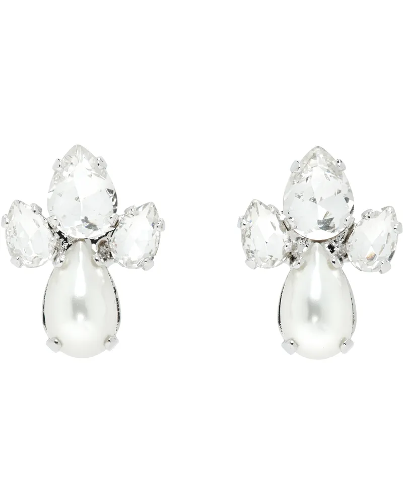 Simone Rocha Silver Victorian Faux-Pearl & Crystal Floret Stud Earrings Pearl