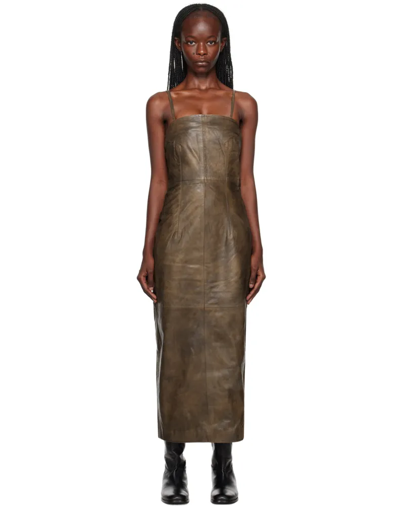 ROTATE Birger Christensen Brown Darted Midi Dress 17-1143