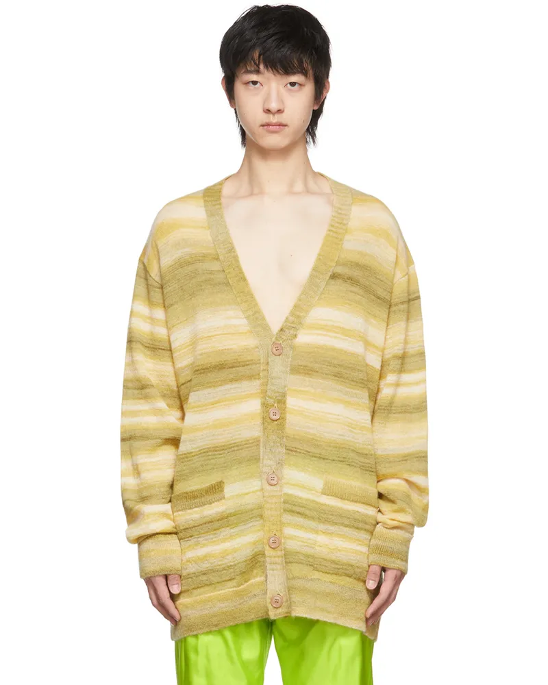Dries van Noten Yellow Mohair Stripe Cardigan 202