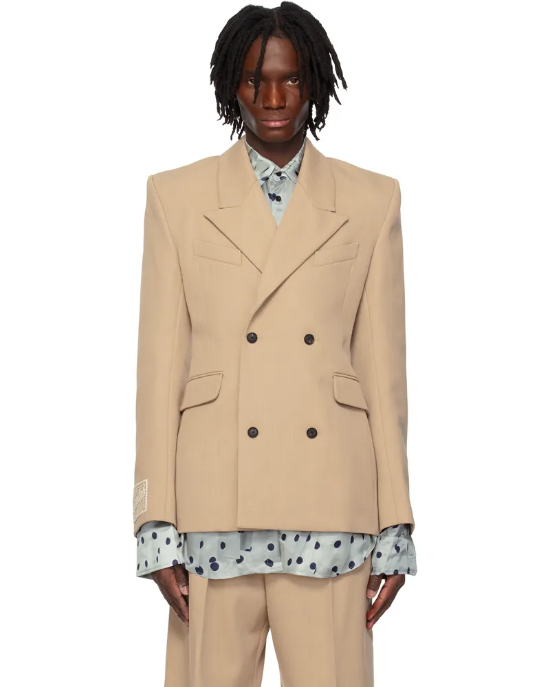 Egonlab Beige Fitted Double Breasted Blazer Tailoring