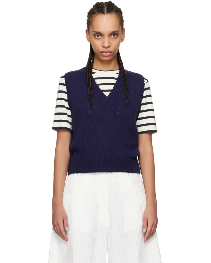 CORDERA Blue Merino Pointelle Vest Prussian