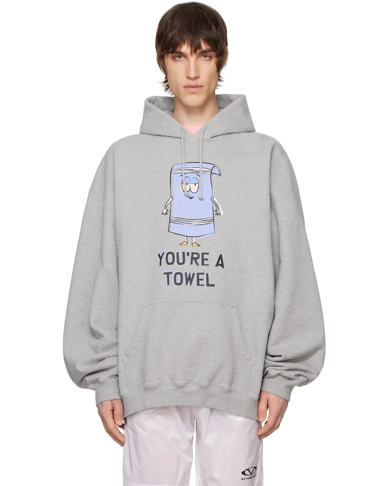 VETEMENTS Gray Runway 'You're a Towel' Oversized Hoodie Grey