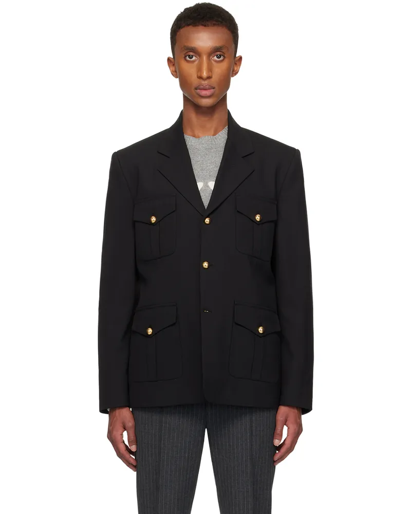 Ernest W. Baker Black Military Four Pocket Blazer Black