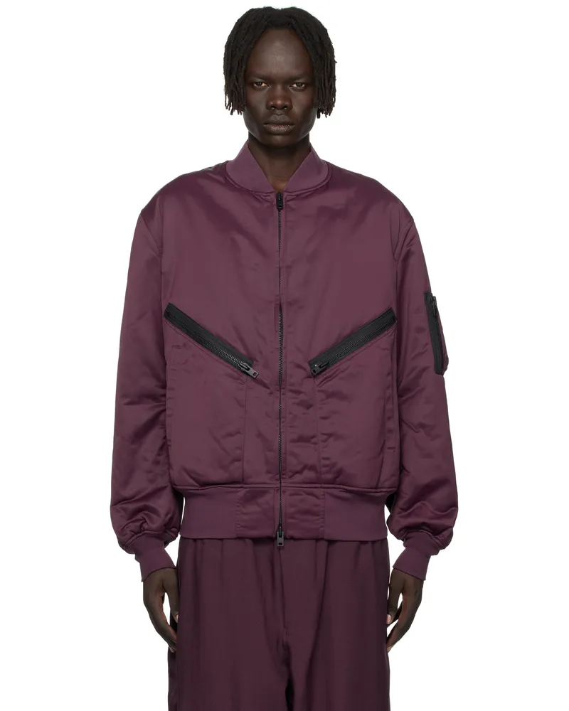 Y-3 Burgundy Insulated Bomber Jacket Shamar