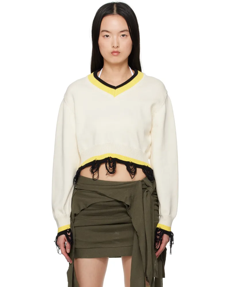 OTTOLINGER Off-White Cropped V-neck Sweater Beige-black