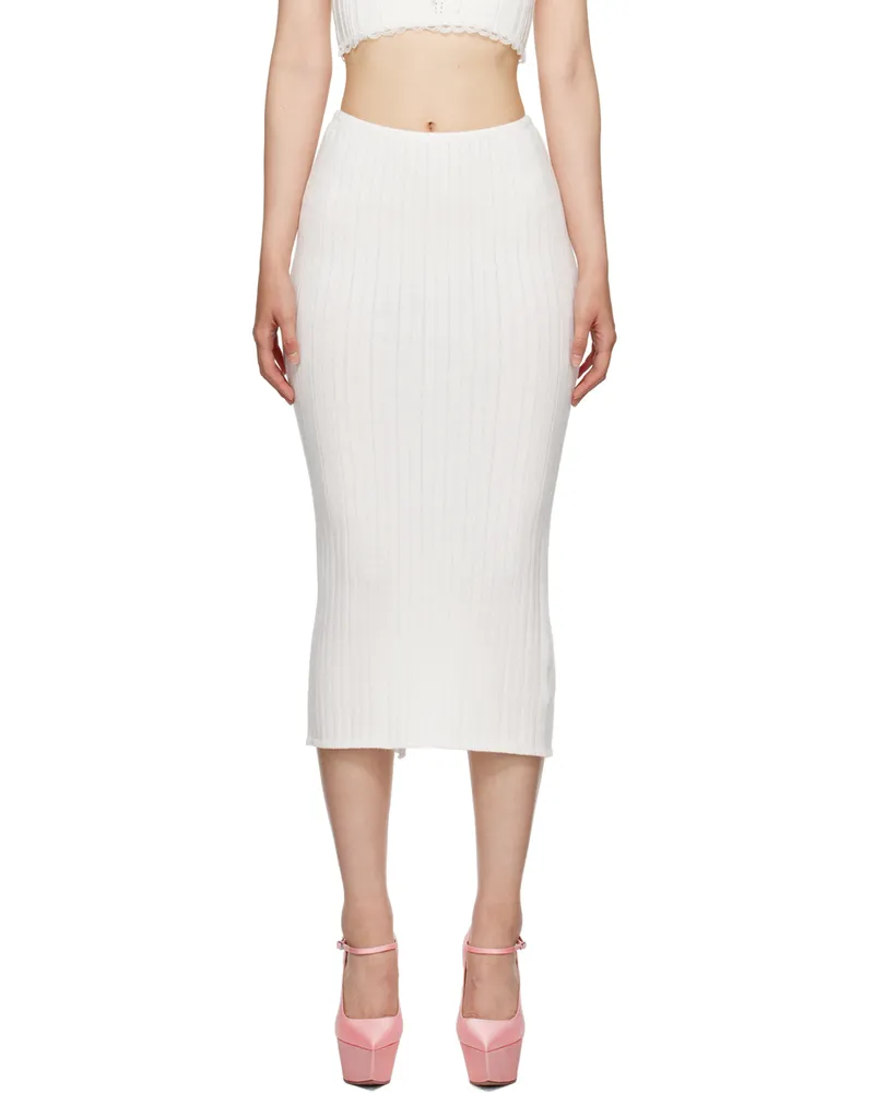 GUIZIO White Ribbed Midi Skirt White