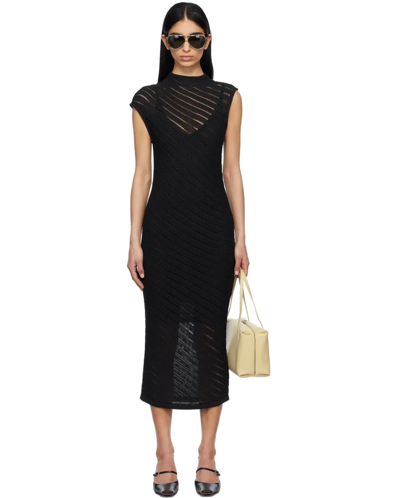 Calvin Klein Black Textured Viscose Maxi Dress Ub1