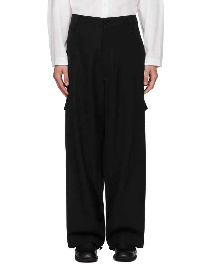 Yohji Yamamoto Black Gabardine Tab Wide Trousers Black