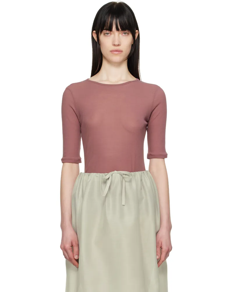 AMOMENTO Burgundy Round Short Sleeve T-shirt Wine