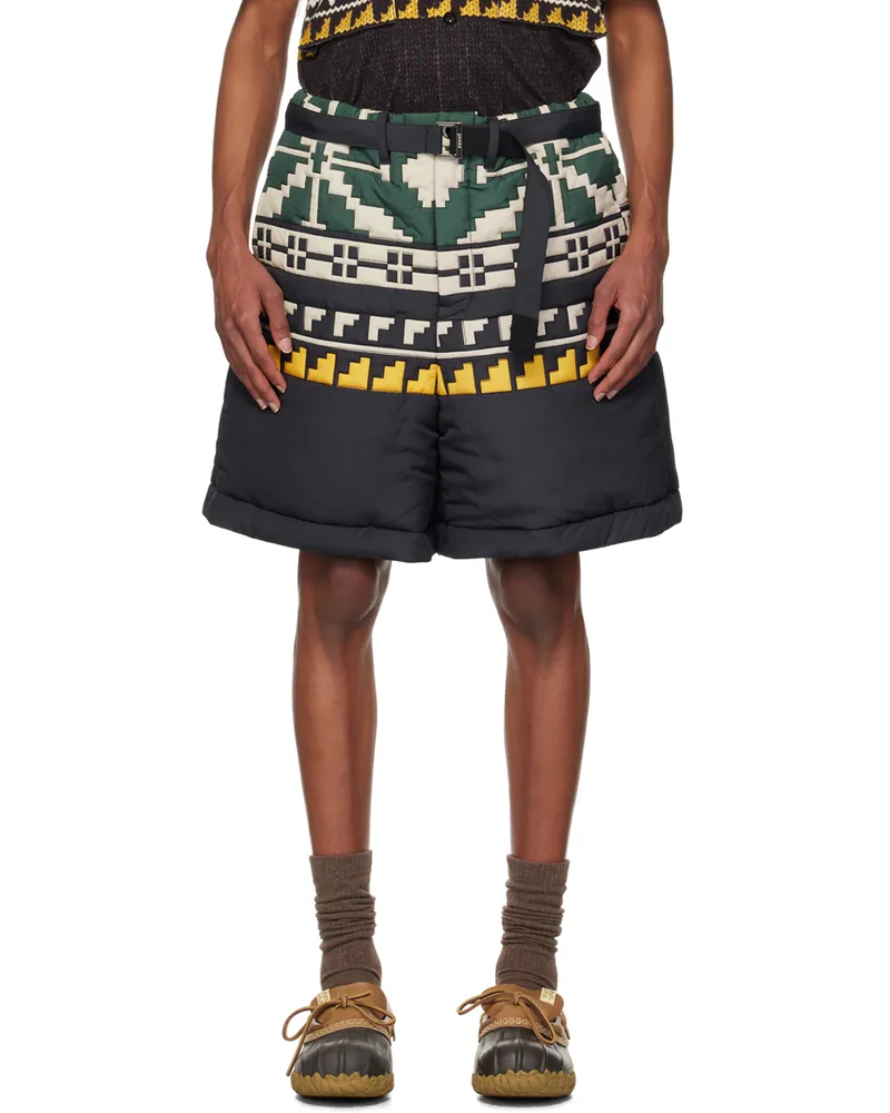 Sacai Black & Green Knit Pattern Quilted Shorts 013