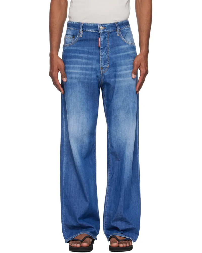 Dsquared2 Blue Summer Lovers Medium Wash Loose Jeans Navy