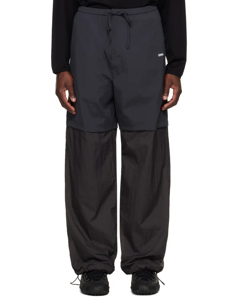 AMOMENTO Gray Nylon Layered Trousers Charcoal