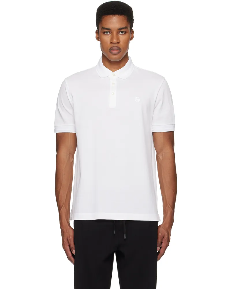 HUGO BOSS White Cotton Piqué Double B Monogram Polo 100-white