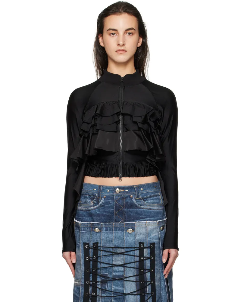 Andersson Bell Black Riley Ruffle Tight Zip Up Jacket Black
