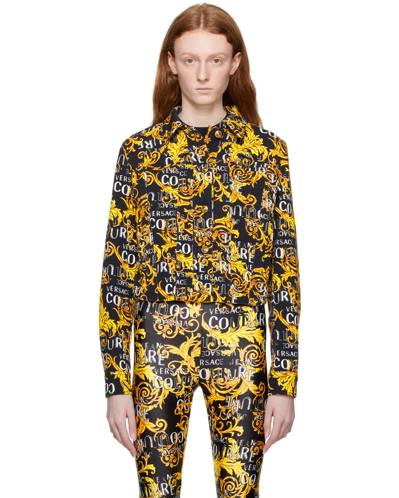 Versace Jeans Black Graphic Denim Jacket Eg89