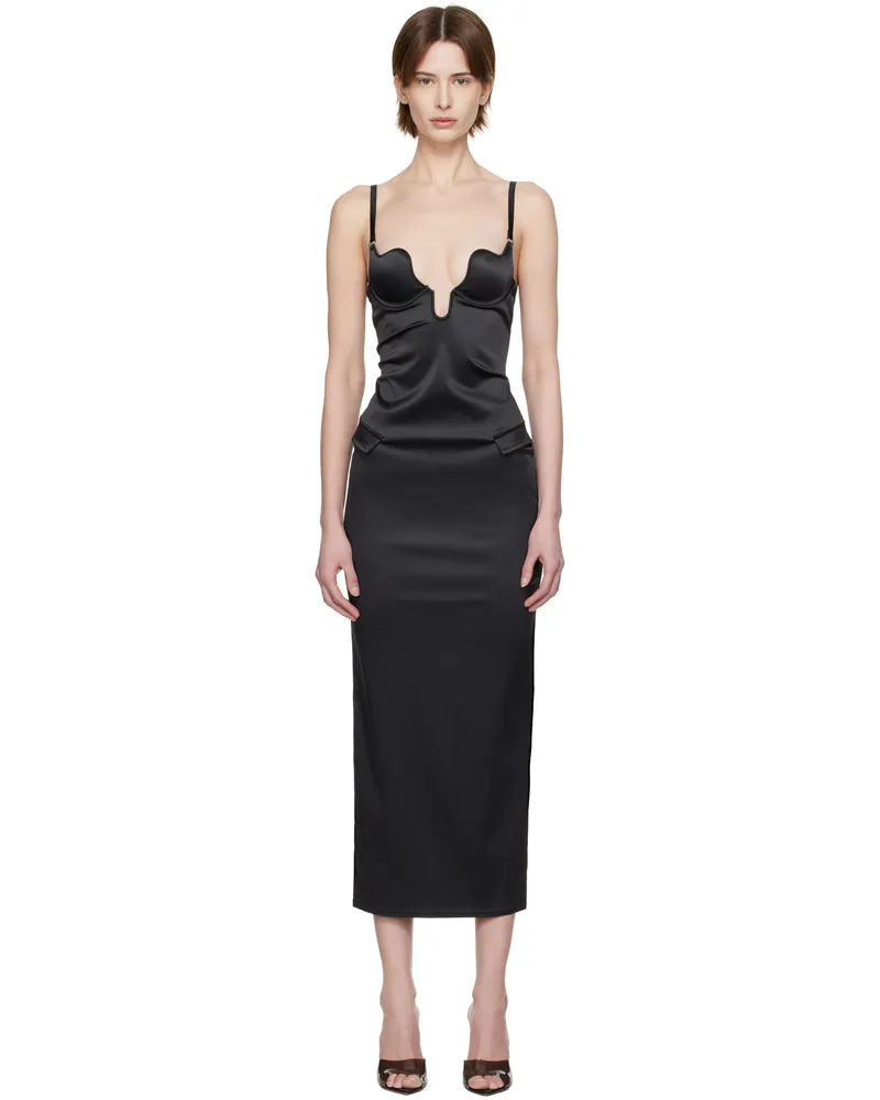 Fleur Du Mal Black Seduce-U Plunge Midi Dress 0100
