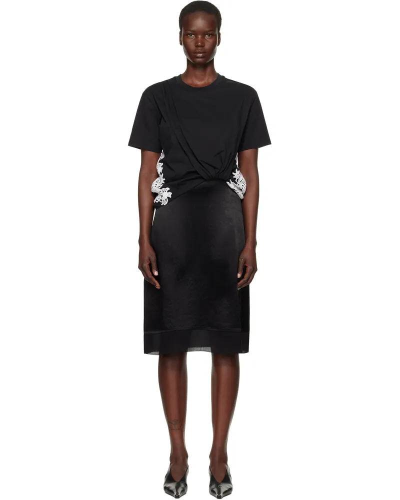 3.1 phillip lim Black Draped T-Shirt Slip Combo Midi Dress Black-black
