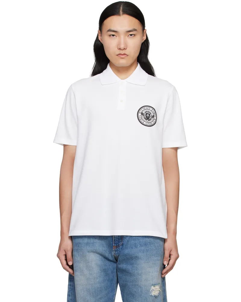 Balmain White Cotton Coin Print Polo Gab