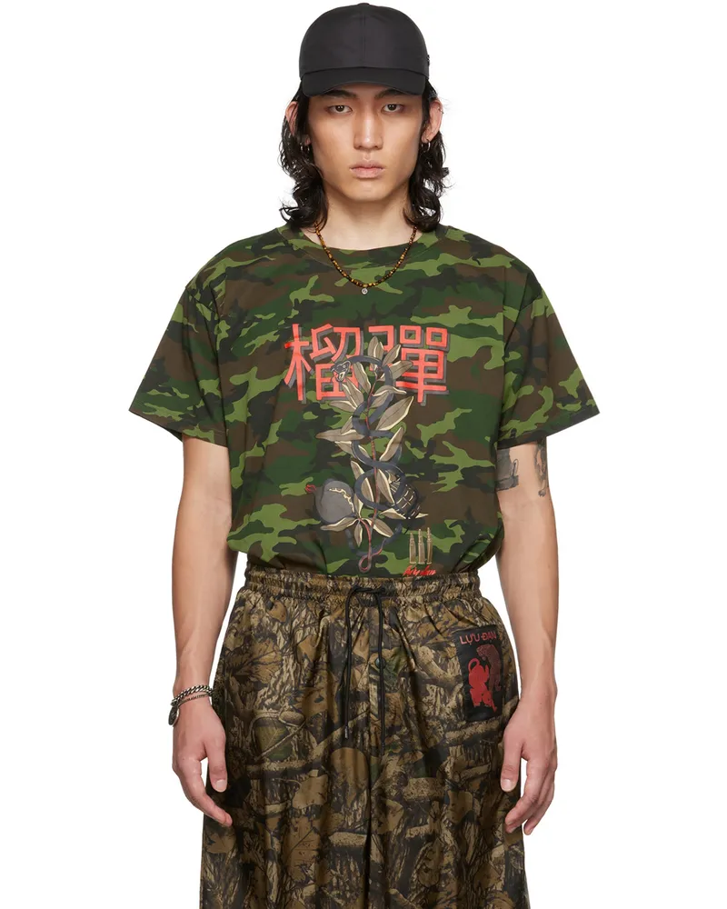 LU'U DAN Green Tiger Oversized Concert T-Shirt Camo
