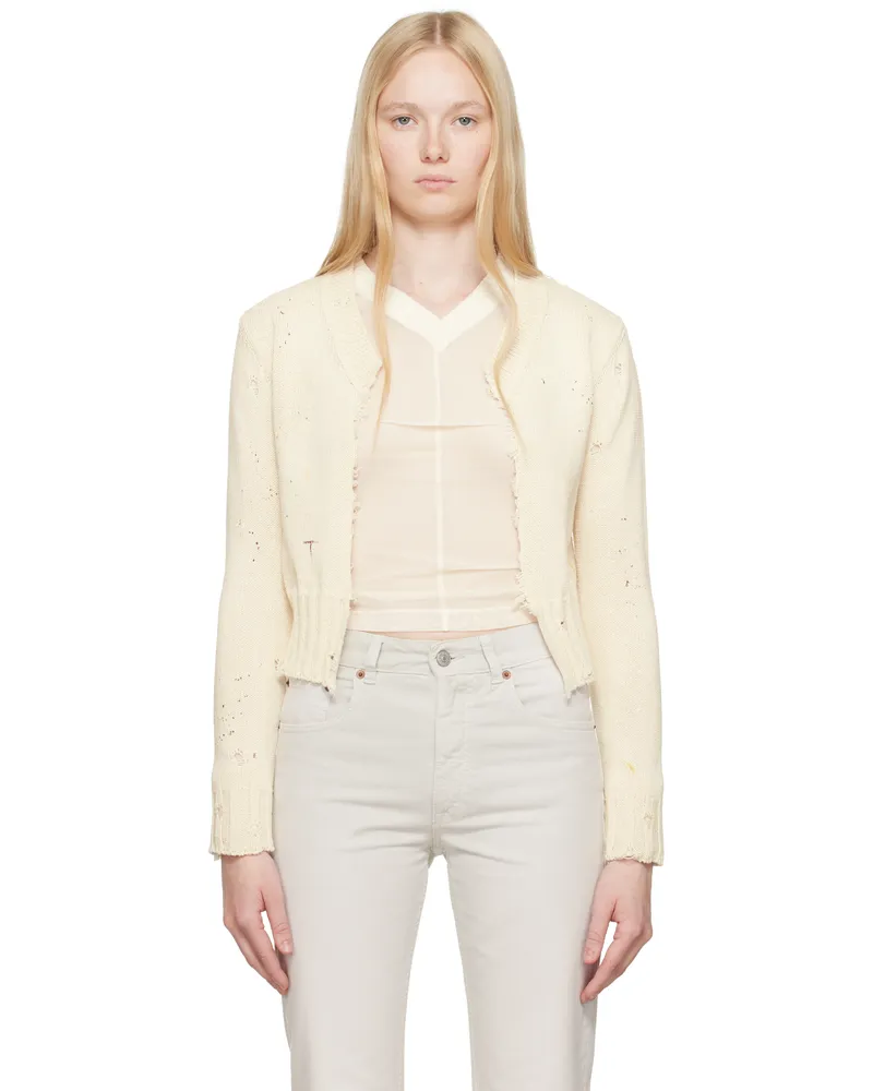 Maison Margiela Off-White Paint Knit Cardigan 102s