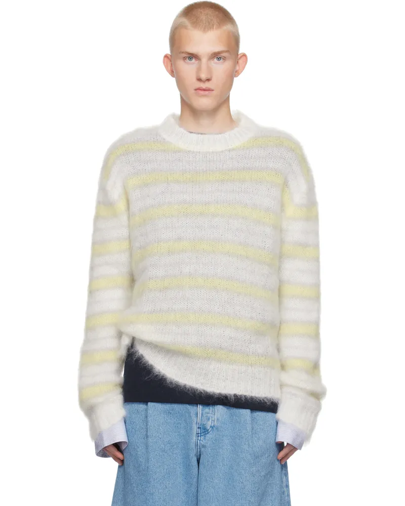 Marni White Fuzzy Wuzzy Striped Sweater V2w01