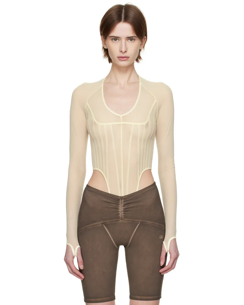 Charlotte Knowles Yellow Haze Mesh Bodysuit Ecru