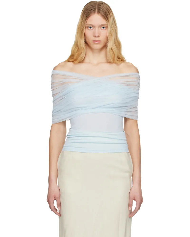 Christopher Esber Blue Crossed Tulle Top Clear