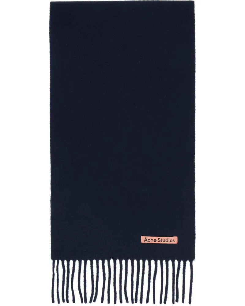 Acne Studios Navy Skinny Fringe Wool Scarf 885