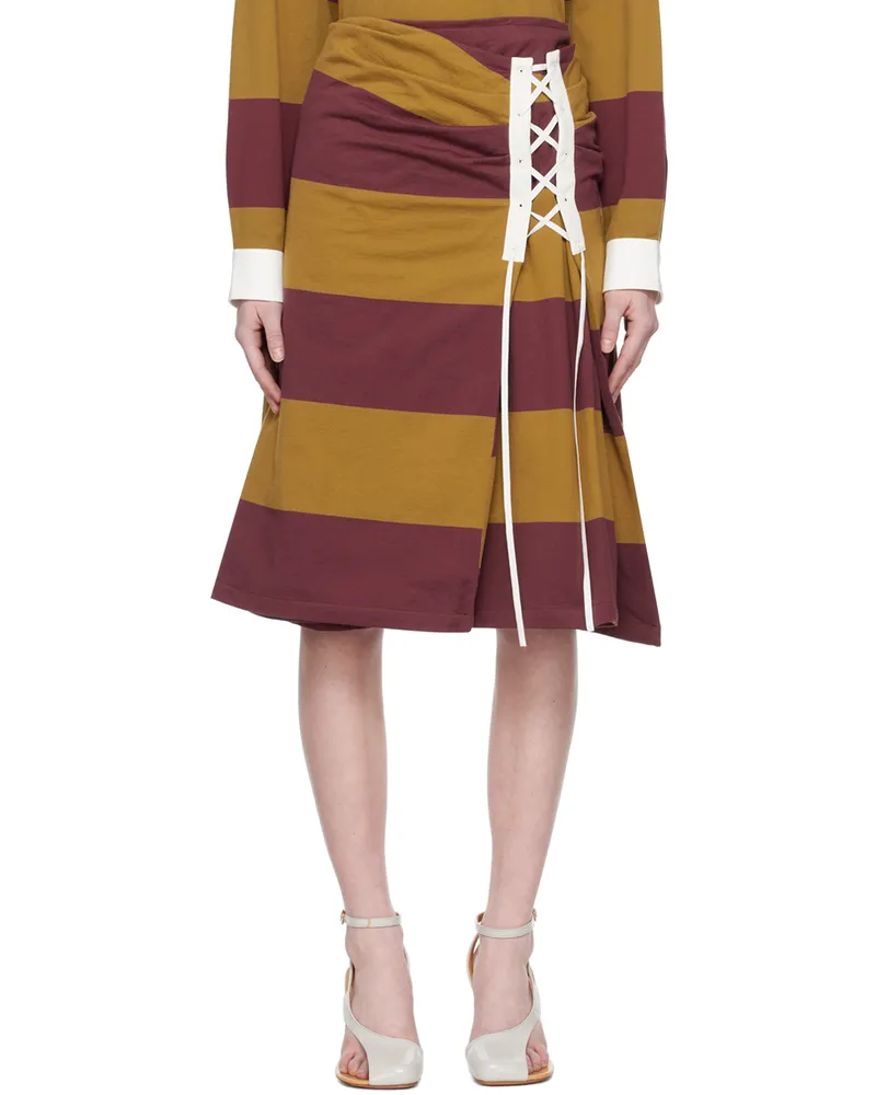 Dries van Noten Burgundy & Brown Lace-Up Skirt 203