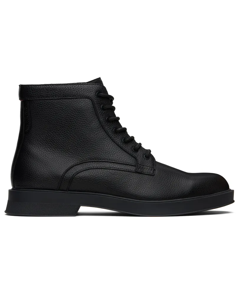HUGO BOSS Black Grained Leather Boots 001-black