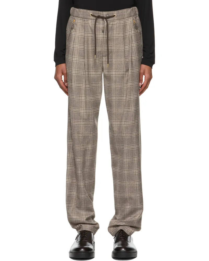 Giorgio Armani Brown Wool Micro Houndstooth Motif Pants F6au