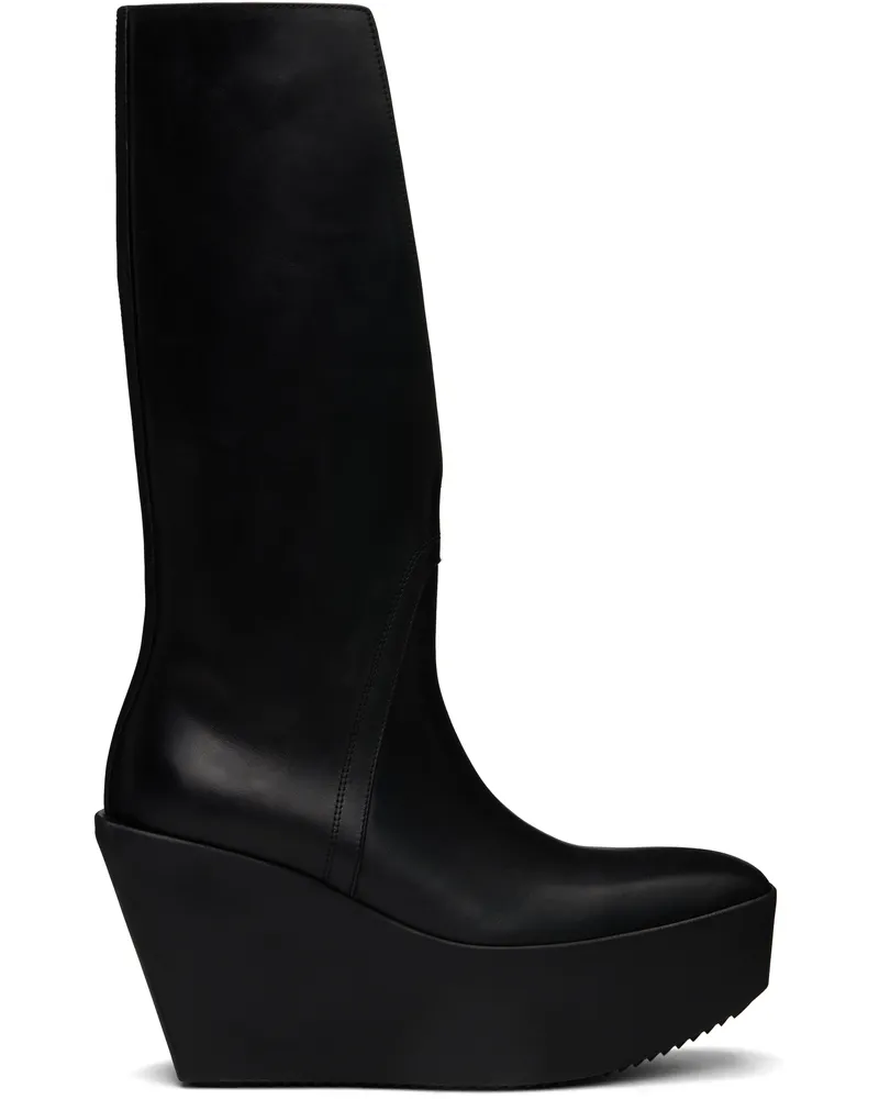 Rick Owens Black Hollywood Sliver Platform Winged Kowboys Tall Boots 09