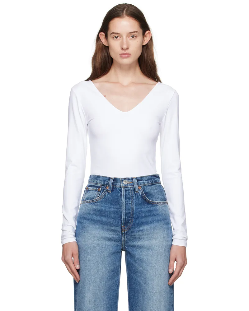 RE/DONE White V-Neck Bodysuit White