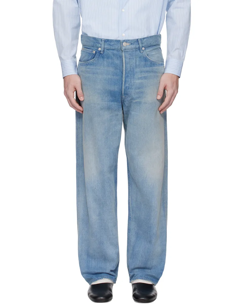 AURALEE Blue Selvedge Faded Light Wide Jeans Light