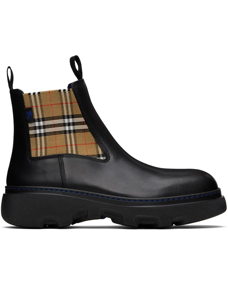 Burberry Black Leather Creeper Low Chelsea Boots Black