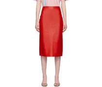 Red Bartellette Leather Midi Skirt