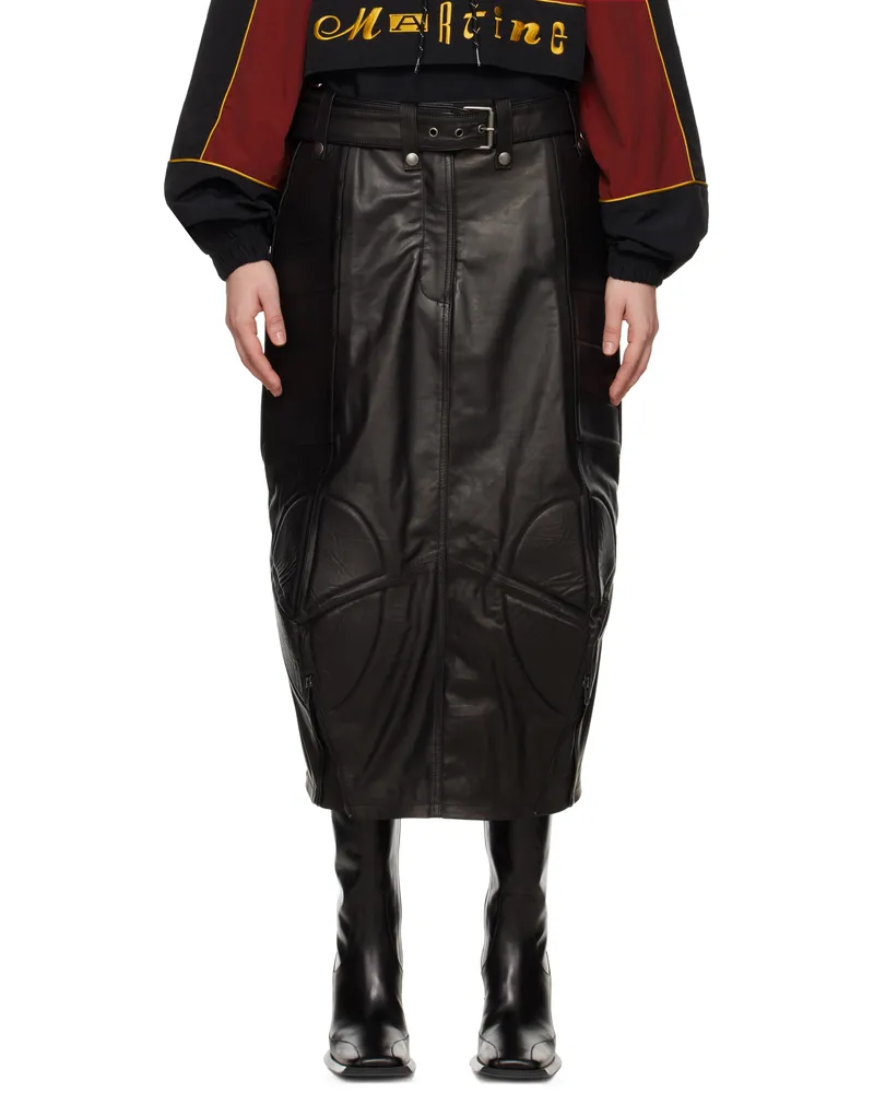 Martine Rose Black Biker Leather Midi Skirt Blk