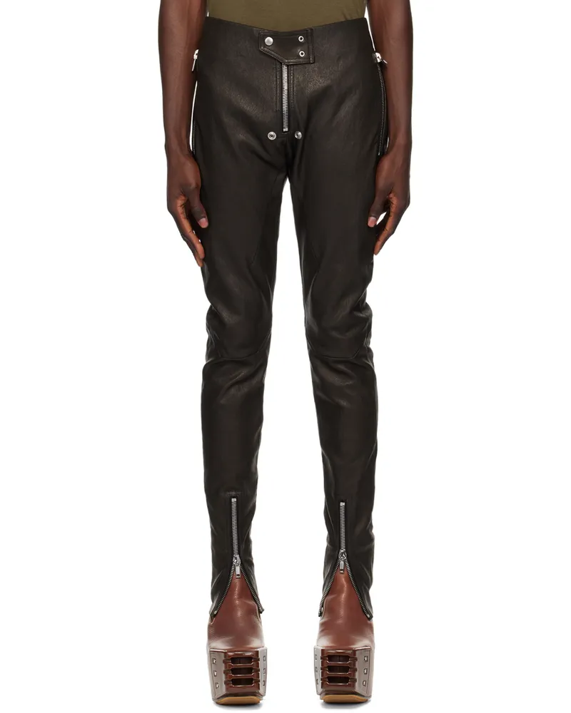 Rick Owens Black Porterville Tight Gary Leather Trousers 09