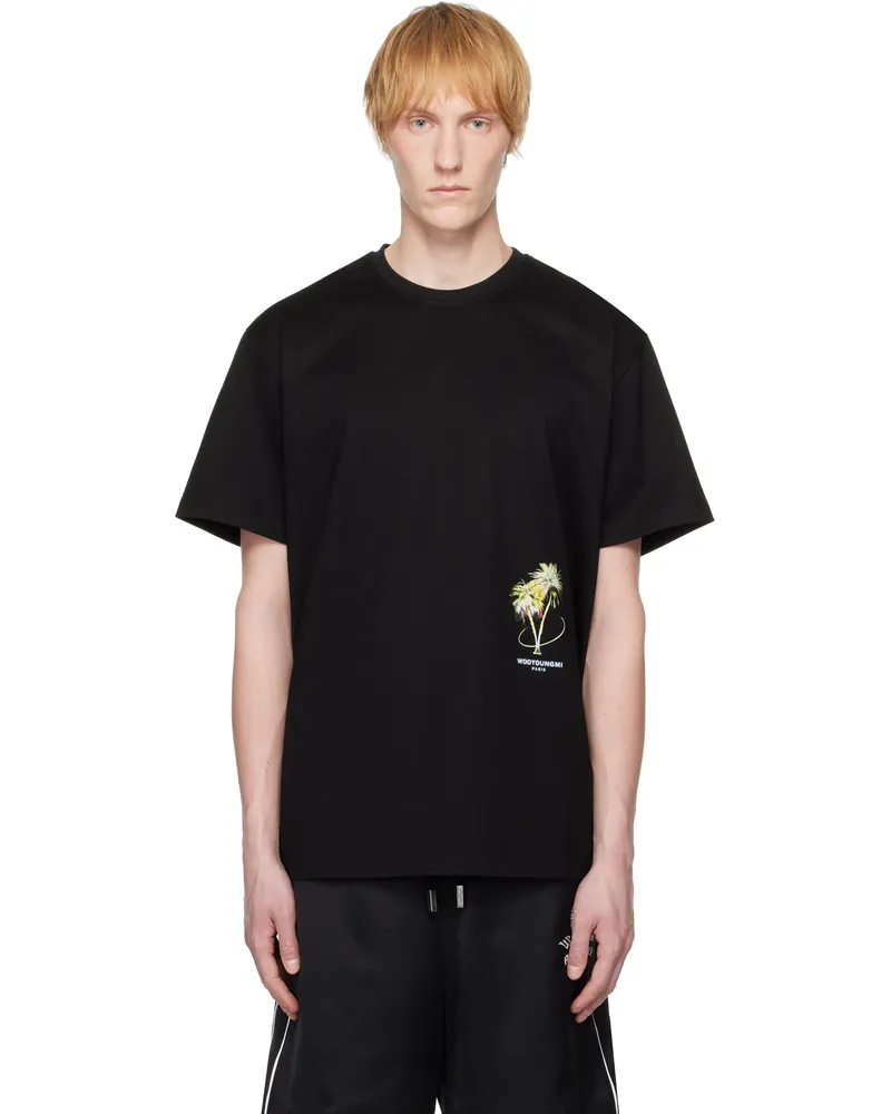 Wooyoungmi Black Palm Tree Graphic T-shirt Black718b
