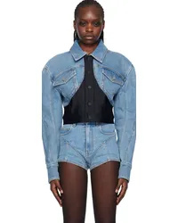 Thierry Mugler Blue & Black Cropped Denim Jacket Medium