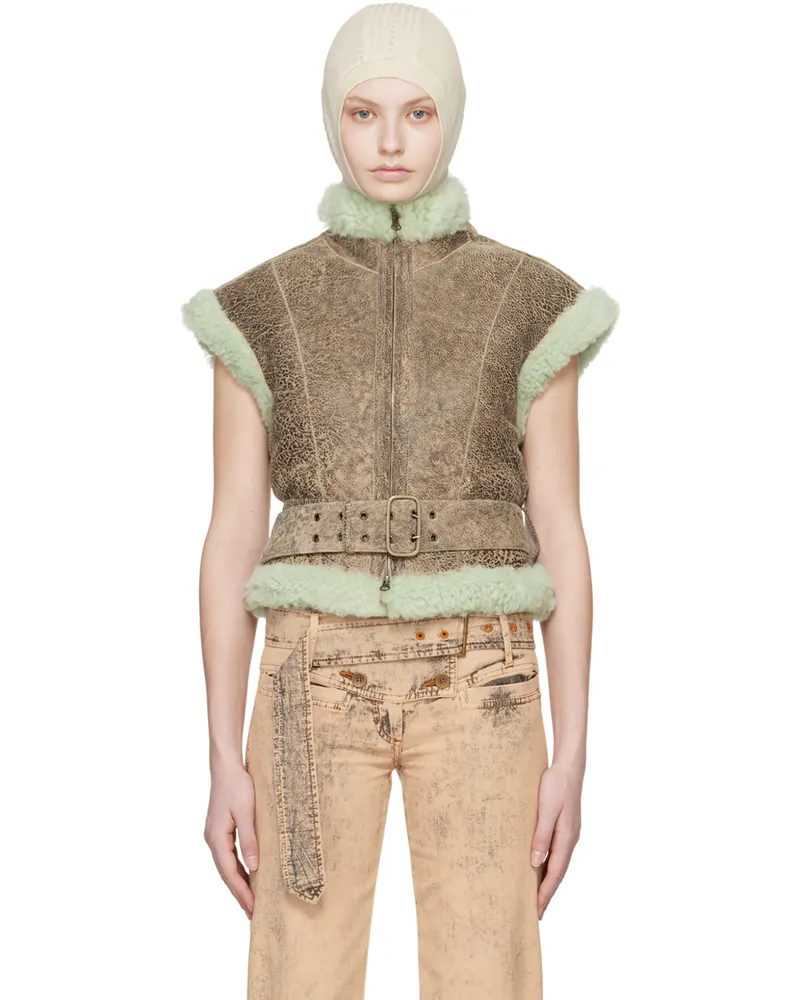 Charlotte Knowles Brown Rex Shearling Vest Dark