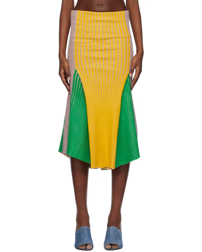 Stanley Raffington SSENSE Exclusive Green & Yellow Midi Skirt Pink