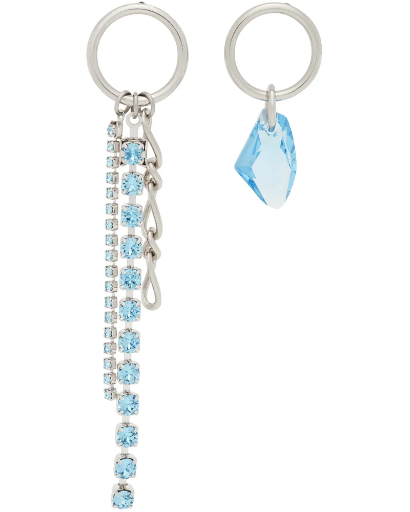 Justine Clenquet SSENSE Exclusive Silver & Blue Ewan Earrings Silver