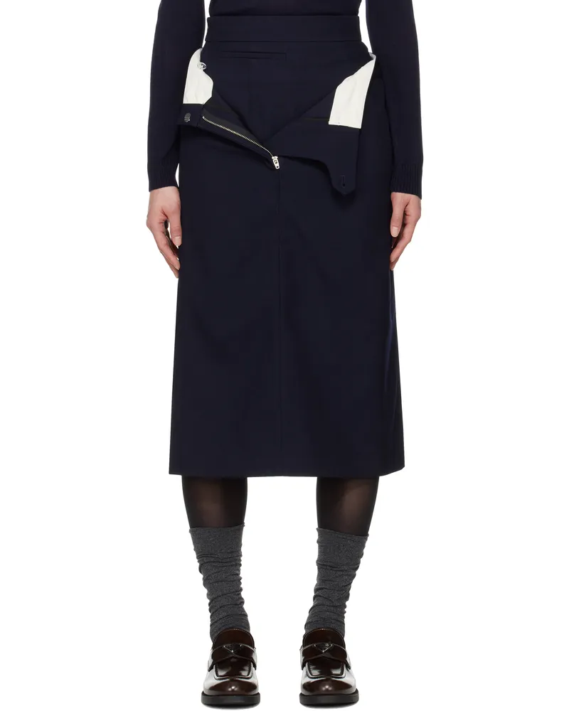 SHUSHU/TONG Navy Double Layer Midi Skirt Na100