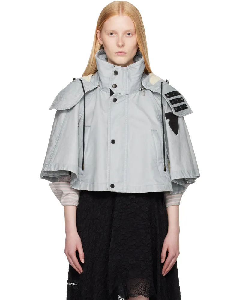 Burberry Blue Bleached Cotton Hooded Capelet Jacket Gale