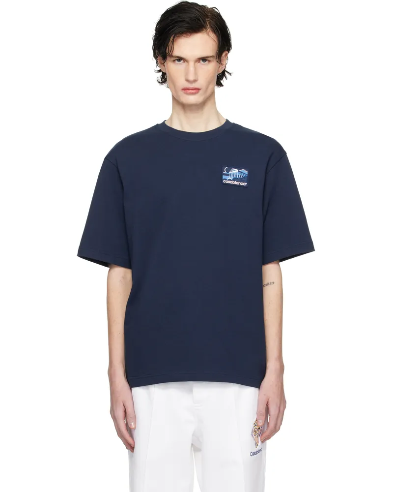 Casablanca Paris Navy Greek Temple Patch T-shirt Navy