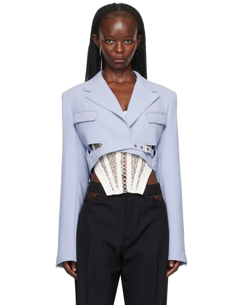 Dion Lee Blue Interlock Cropped Blazer Glacier