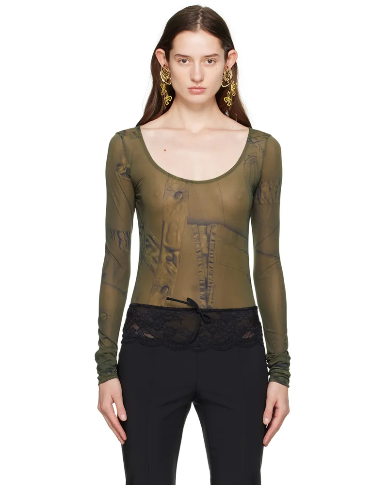 Blumarine Green Printed Bodysuit T5699