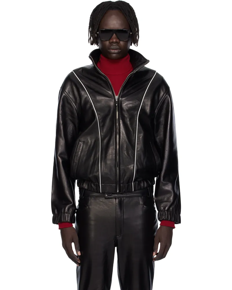 Ernest W. Baker Black Leather Track Jacket Black